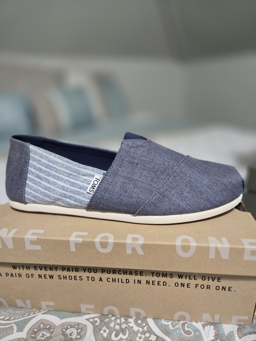 TOMS MENS Ltd DEEP OCEAN Classic Alpargata Slip-On in Navy and Light Blue. NIB